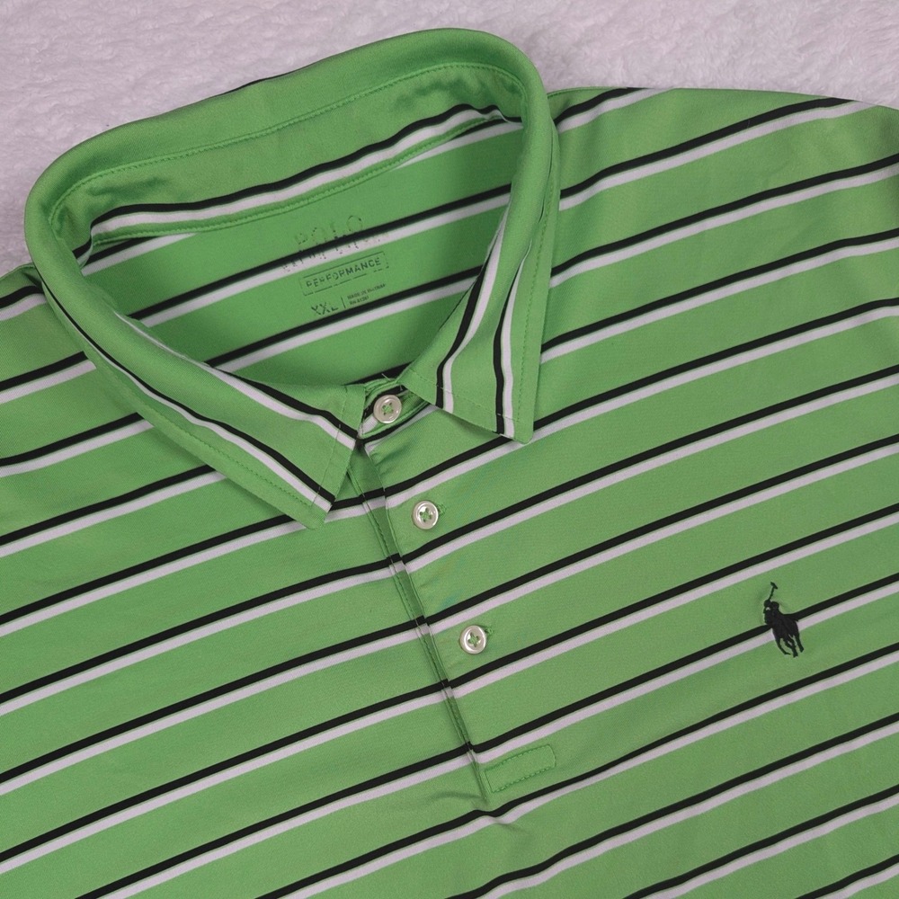 Polo Ralph Lauren Performance Polo Shirt Mens XXL Green Striped SS Golf Pony